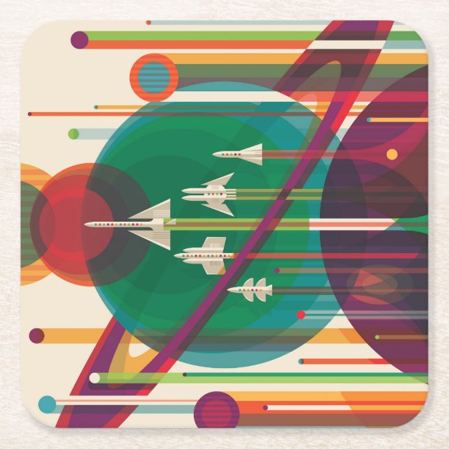 Retro Space Travel Poster - Solar System Grand Tou Rechteckiger Pappuntersetzer (Vorderseite)