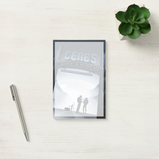 Retro Space Travel Poster-Zwerg Planet Ceres. Post-it Klebezettel (Büro)