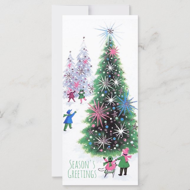 Retro Sparkling Christmas Trees Illustration Card (Vorderseite)