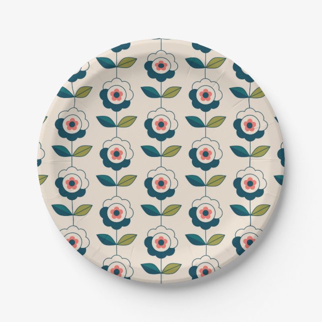 Retro-Spaß-Garten-Blumenmuster Pappteller (Vorderseite)