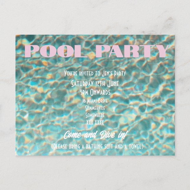 Retro-Spaß-Poolparty-Einladung Postkarte (Vorderseite)