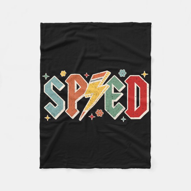 Retro Sped Teacher Pencil Lightning Bolt Back To S Fleecedecke (Vorderseite)