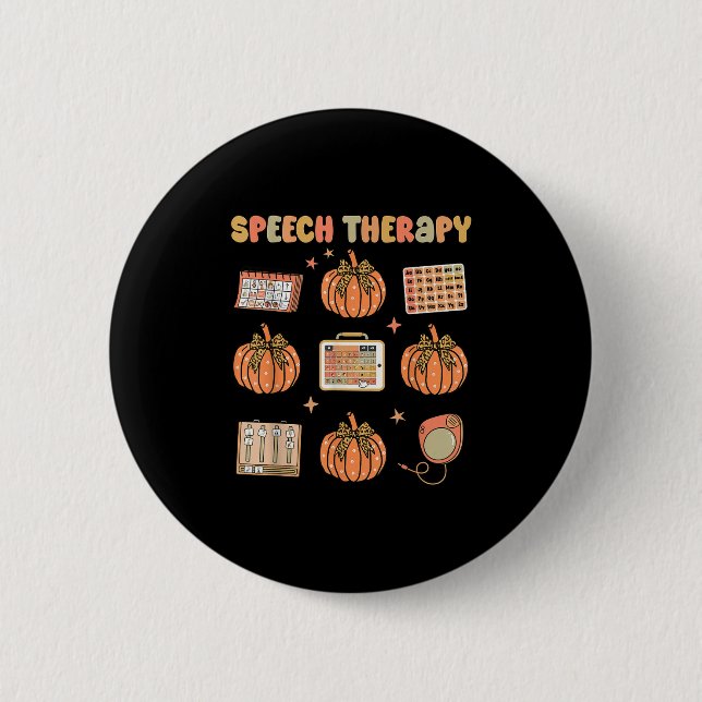 Retro Speech Therapy Slp Fall Pumpkin Speech Thera Button (Vorderseite)