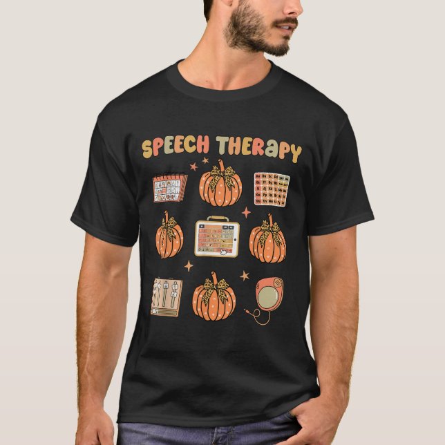 Retro Speech Therapy Slp Fall Pumpkin Speech Thera T-Shirt (Vorderseite)