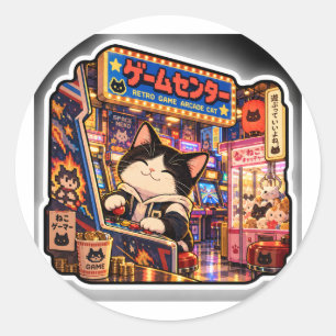 Retro-Spielhalle-Katzen-Aufkleber Japanische Spi Runder Aufkleber