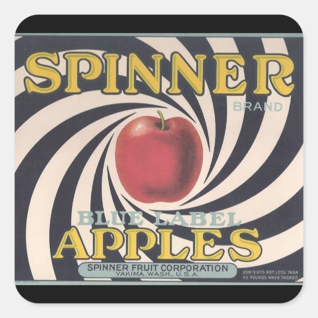 Retro-Spinner-Apfelkleber Quadratischer Aufkleber (Vorderseite)