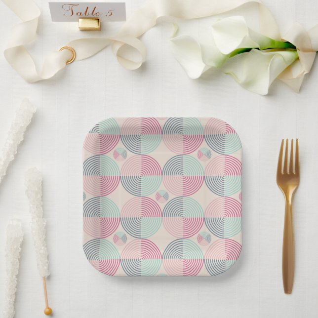 Retro Spiral Vibes Pappteller (Hochzeit)