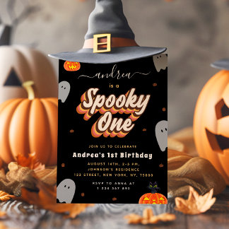 Retro Spooky 1. Geburtstagsparty Einladung