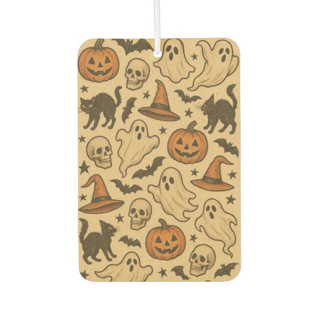Retro Spooky Icons auf Cream Background Autolufterfrischer (Vorderseite)
