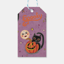 Retro Spooky Kitten Pumpkin Moons auf Lila Geschenkanhänger