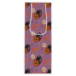 Retro Spooky Kitten Pumpkin Moons auf Lila Geschenktüte Für Weinflaschen