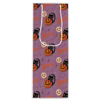 Retro Spooky Kitten Pumpkin Moons auf Lila Geschenktüte Für Weinflaschen