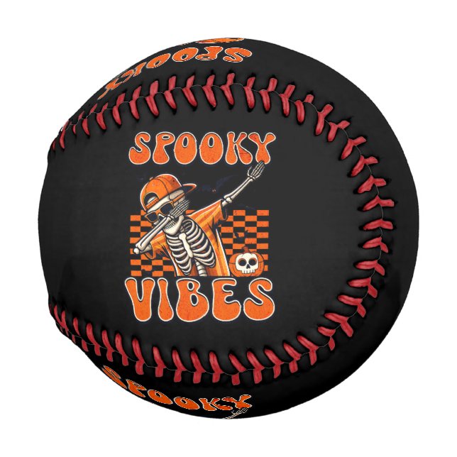 Retro Spooky Vibes Dabbing Skeleton Halloween Baseball (Rückseite Links)