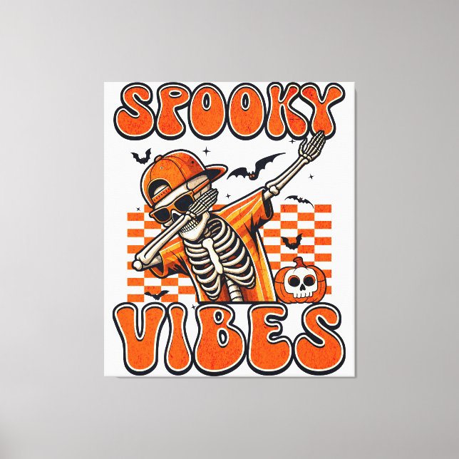 Retro Spooky Vibes Dabbing Skeleton Halloween Leinwanddruck (Vorderseite)