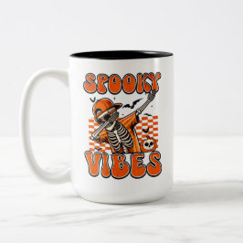 Retro Spooky Vibes Dabbing Skeleton Halloween Zweifarbige Tasse