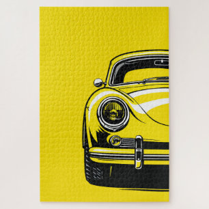 Retro-Sportwagen Front Pop-Art Gelbe Illustration