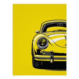 Retro-Sportwagen Front Pop-Art Gelbe Illustration Poster