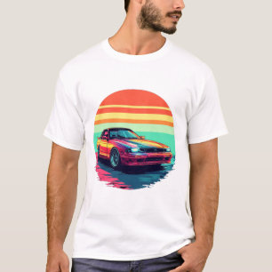 Retro-Sportwagen mit Sonnenuntergangshintergrund T-Shirt