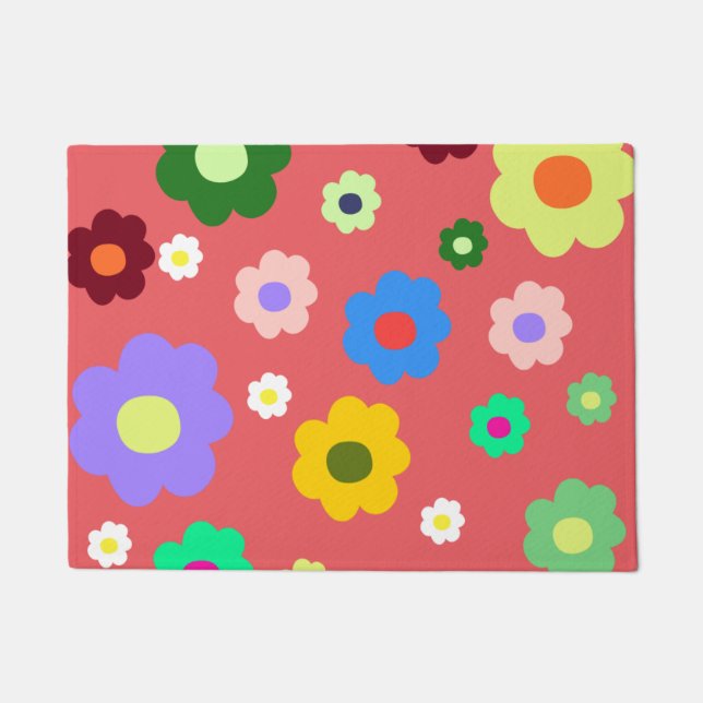 Retro Spring Blume Vintager Blumeneintrag Rug Fußmatte (Vorderseite)