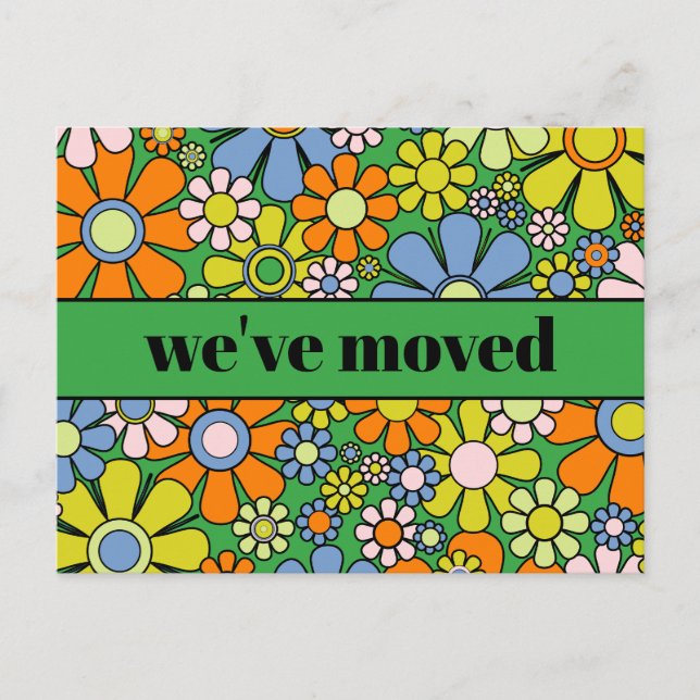Retro Spring Floral neue Adresse / Wir sind umgezo Postkarte (Vorderseite)