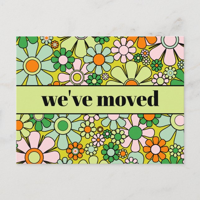 Retro Spring Floral neue Adresse / Wir sind umgezo Postkarte (Vorderseite)