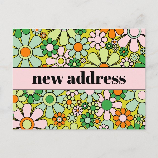 Retro Spring Floral New Address Postkarte (Vorderseite)