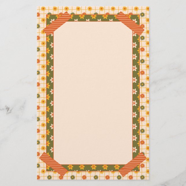 Retro Spring Hand Drawn Faux Washi Floral Mix Briefpapier (Vorderseite)