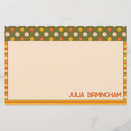 Retro Spring Hand Drawn Floral Striped Horizontal Briefpapier