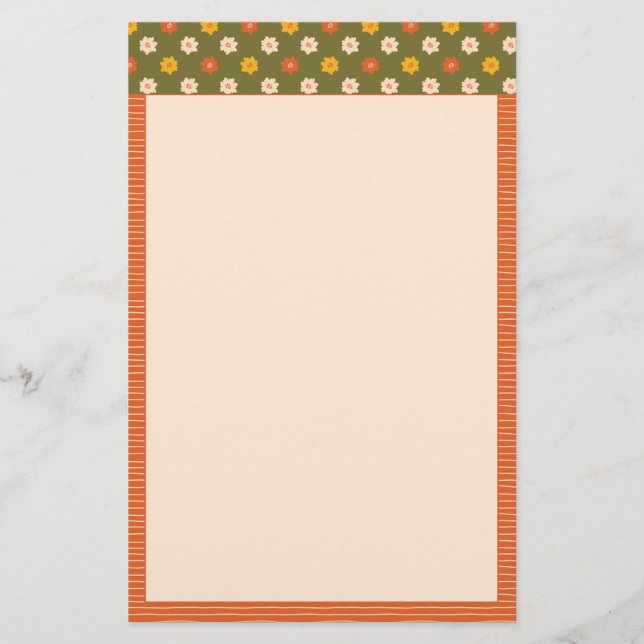 Retro Spring Hand Drawn Floral Striped Vertical Briefpapier (Vorderseite)