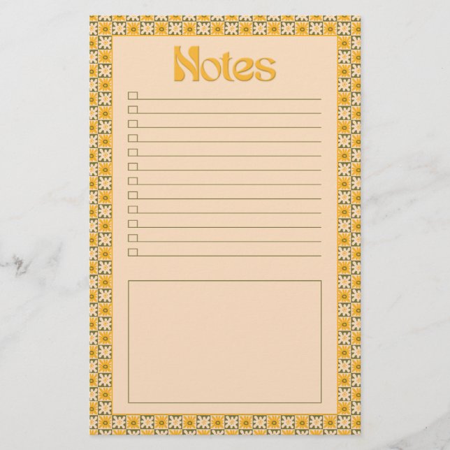 Retro Spring Hand Drawn Groovy Floral Check Notes Briefpapier (Vorderseite)