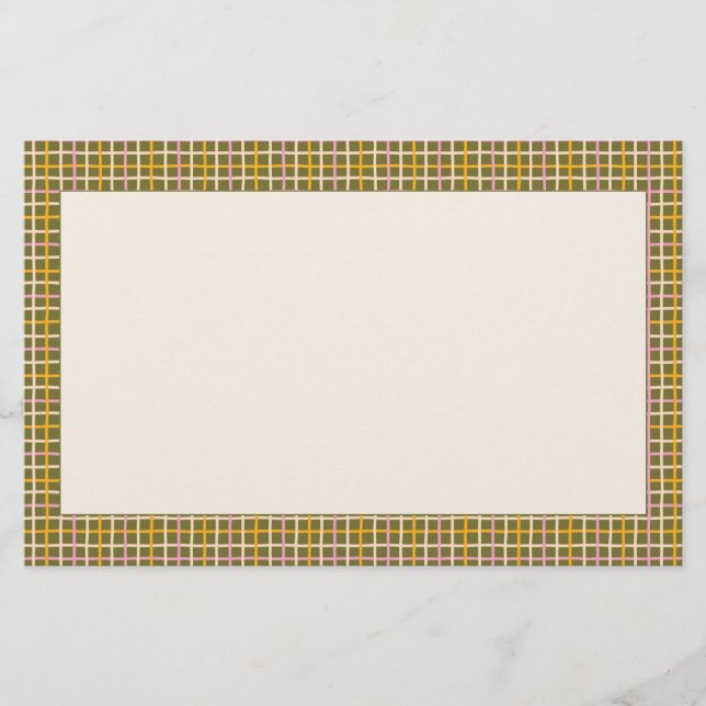 Retro Spring Hand Drawn Multicolor Grid Border Briefpapier (Vorderseite)