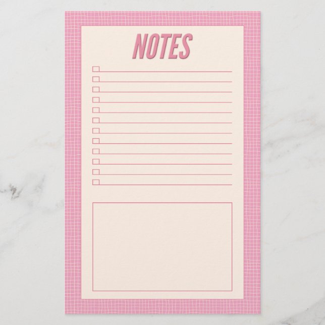 Retro Spring Hand Drawn Pink and White Grid Notes Briefpapier (Vorderseite)