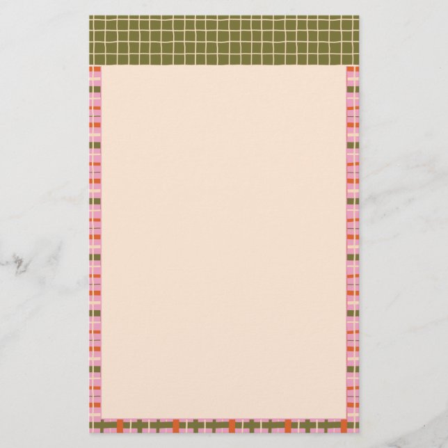Retro Spring Hand Drawn Plaid and Grid Vertical Briefpapier (Vorderseite)