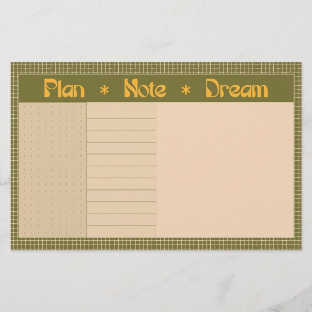 Retro Spring Hand Drawn Plan and Dream Green Grid Briefpapier (Vorderseite)