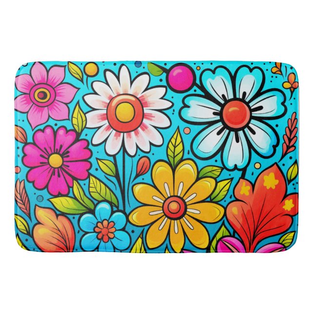 Retro Spring Hippie Blume Power Badematte (Vorderseite)