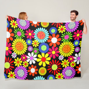 Retro Spring Hippie Blume Power Fleecedecke