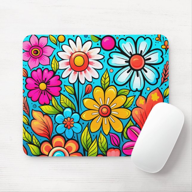 Retro Spring Hippie Blume Power Mousepad (Mit Mouse)
