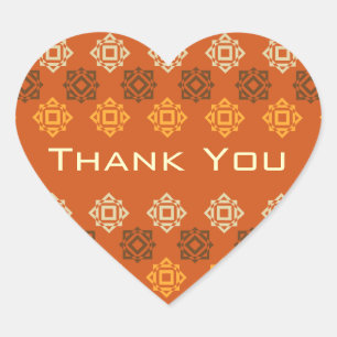 Retro Square Design Orange Danke Heftaufkleber Herz-Aufkleber