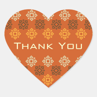 Retro Square Design Orange Danke Heftaufkleber Herz-Aufkleber
