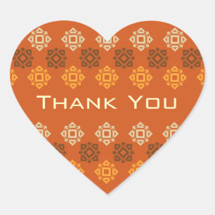 Retro Square Design Orange Danke Heftaufkleber Herz-Aufkleber