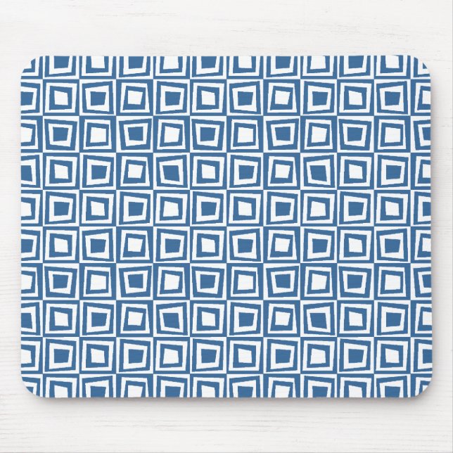 Retro Squares - Desert Blue on White Mousepad (Vorne)