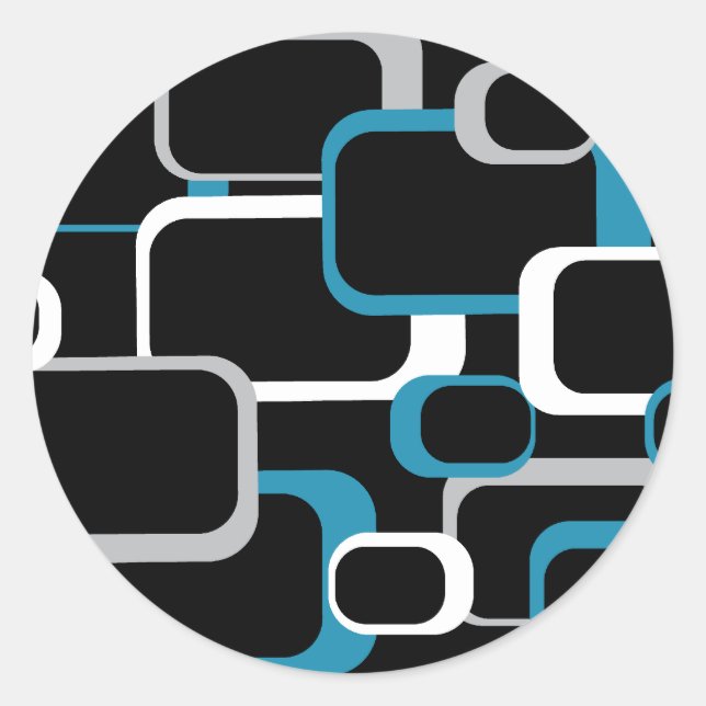 Retro Squares Muster Blau Weiß Schwarz Runder Aufkleber (Vorderseite)