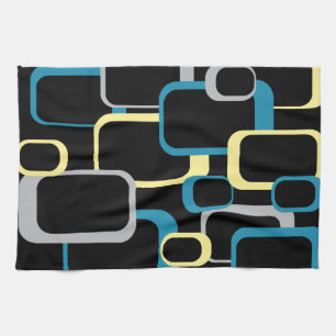 Retro Squares Muster Gelb Blau Schwarz Geschirrtuch