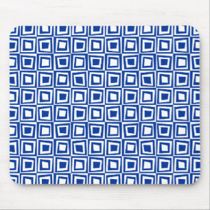 Retro Squares - Navy Blue on White Mousepad