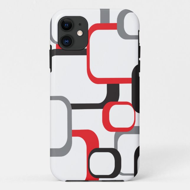 Retro Squares Red Black Grau White Pattern Case-Mate iPhone Hülle (Rückseite)