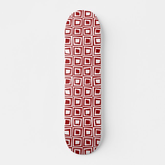 Retro Squares - Weiß auf Ruby Red Skateboard (Vorne)