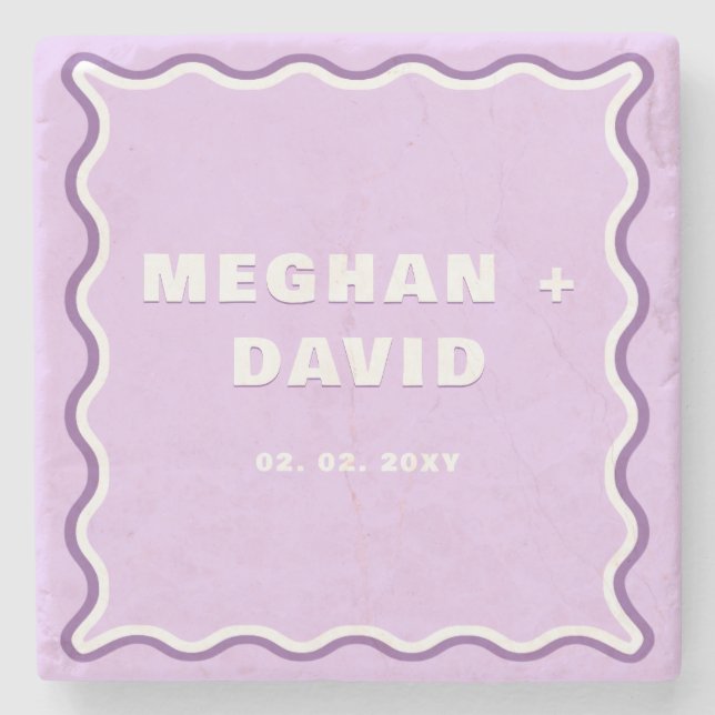 Retro Squiggle Wavy Curve Lila Hochzeit Steinuntersetzer (Vorderseite)