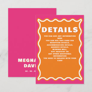 Retro Squiggle Wavy Curve Pink Orange Wedding Begleitkarte