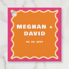 Retro Squiggle Wavy Curve Pink Orange Wedding Geschenkanhänger