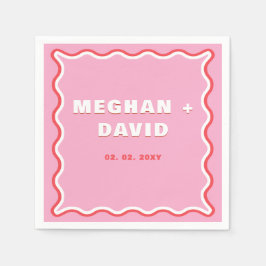 Retro Squiggle Wavy Curve Pink Red Wedding Serviette